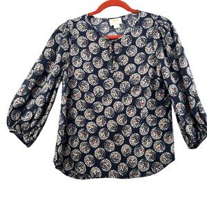 Maeve Anthropologie Blouse Navy 3/4 Sleeves Geometric Women’s Size 8